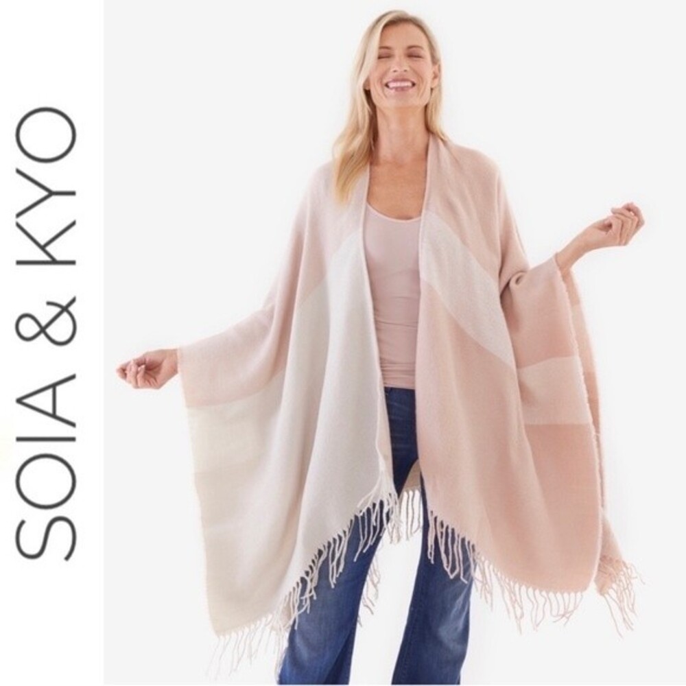Soia & Kyo Mirel Fringe Scarfigan Shawl Wrap Poncho Cardigan OS NWT